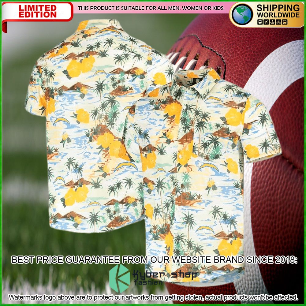 los angeles chargers cream paradise floral hawaiian shirt limited editioncscsw