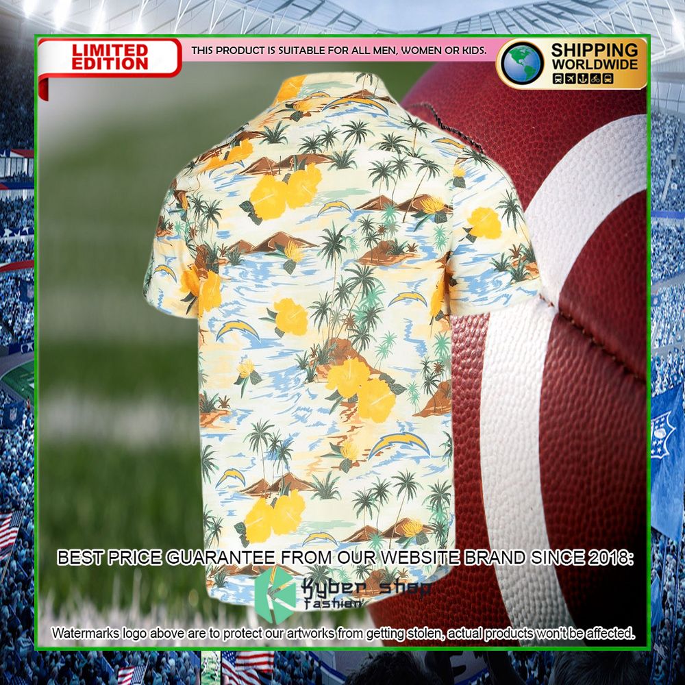 los angeles chargers cream paradise floral hawaiian shirt limited editionzuudg
