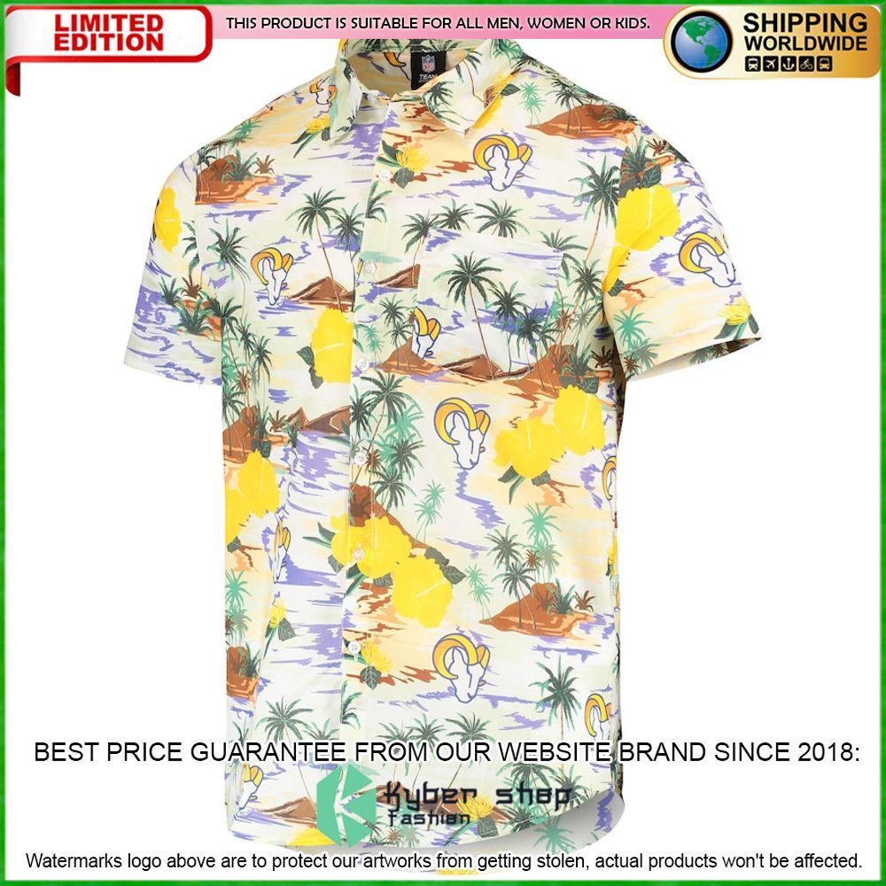los angeles rams cream paradise floral hawaiian shirt limited