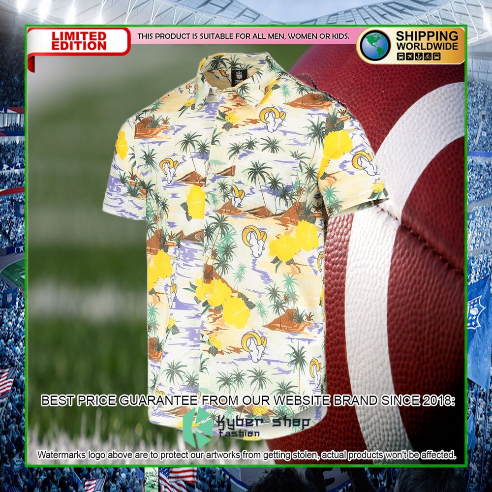 los angeles rams cream paradise floral hawaiian shirt limited editionp2ajc
