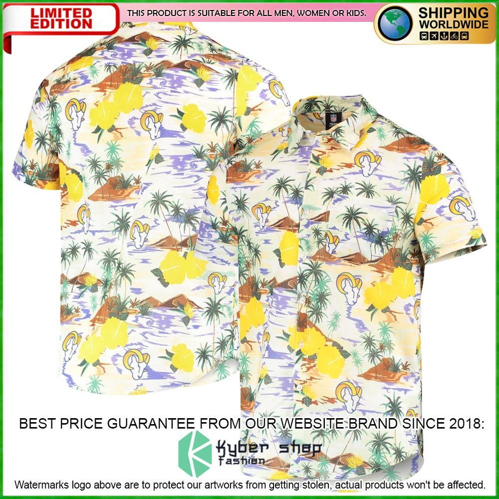 los angeles rams cream paradise floral hawaiian shirt limited editionydqnp