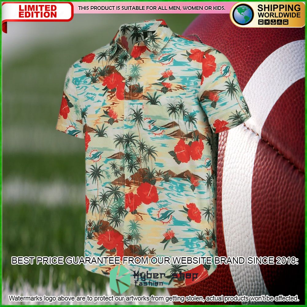 miami dolphins cream paradise floral hawaiian shirt limited edition70jf9