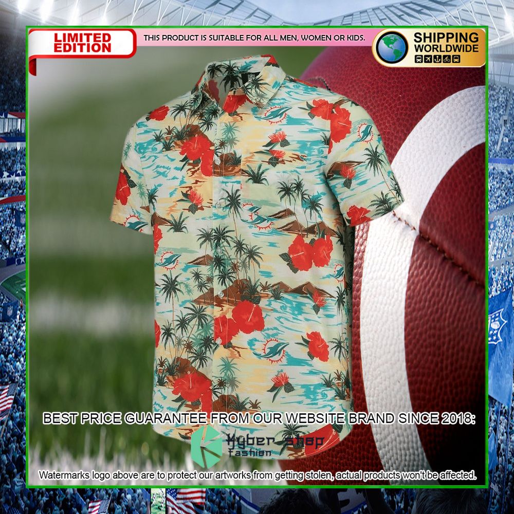 miami dolphins cream paradise floral hawaiian shirt limited editionv0f2p