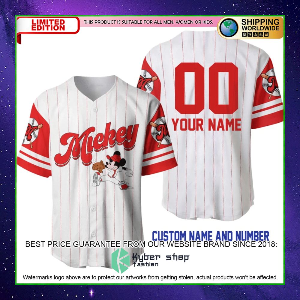 mickey mouse personalized white red baseball jersey limited