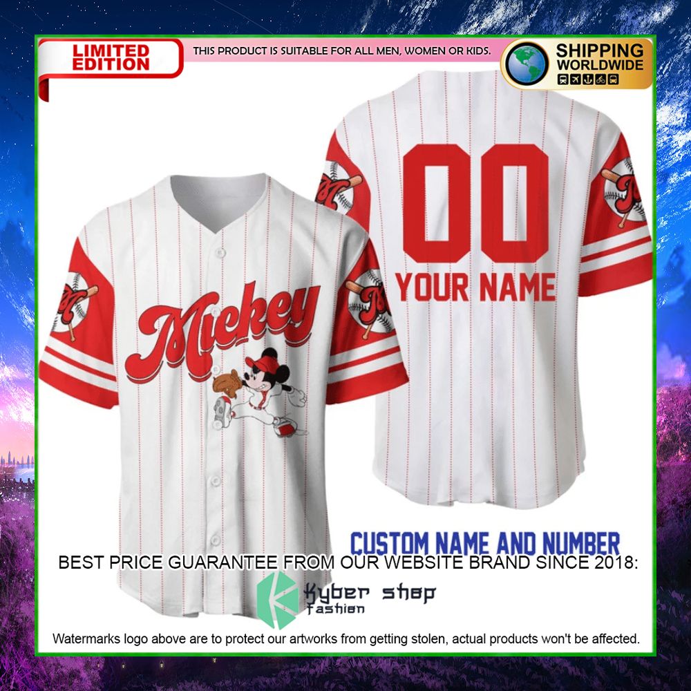 mickey mouse personalized white red baseball jersey limited editioneqwqj
