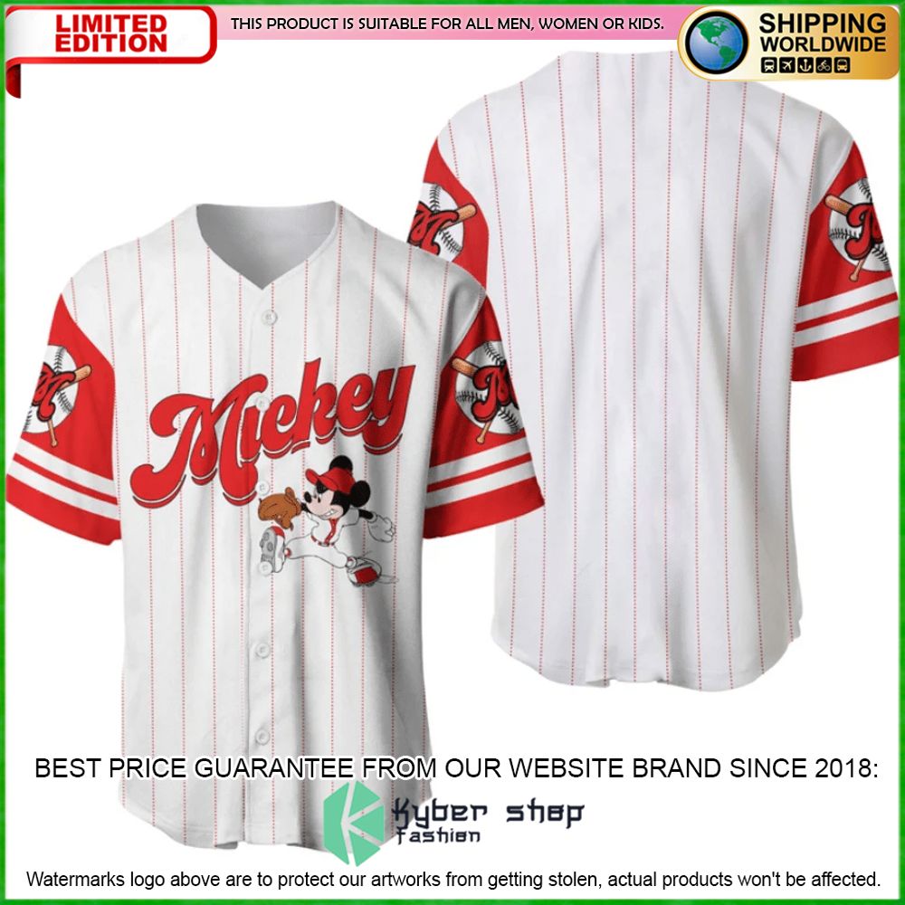 mickey mouse personalized white red baseball jersey limited editionmunqw