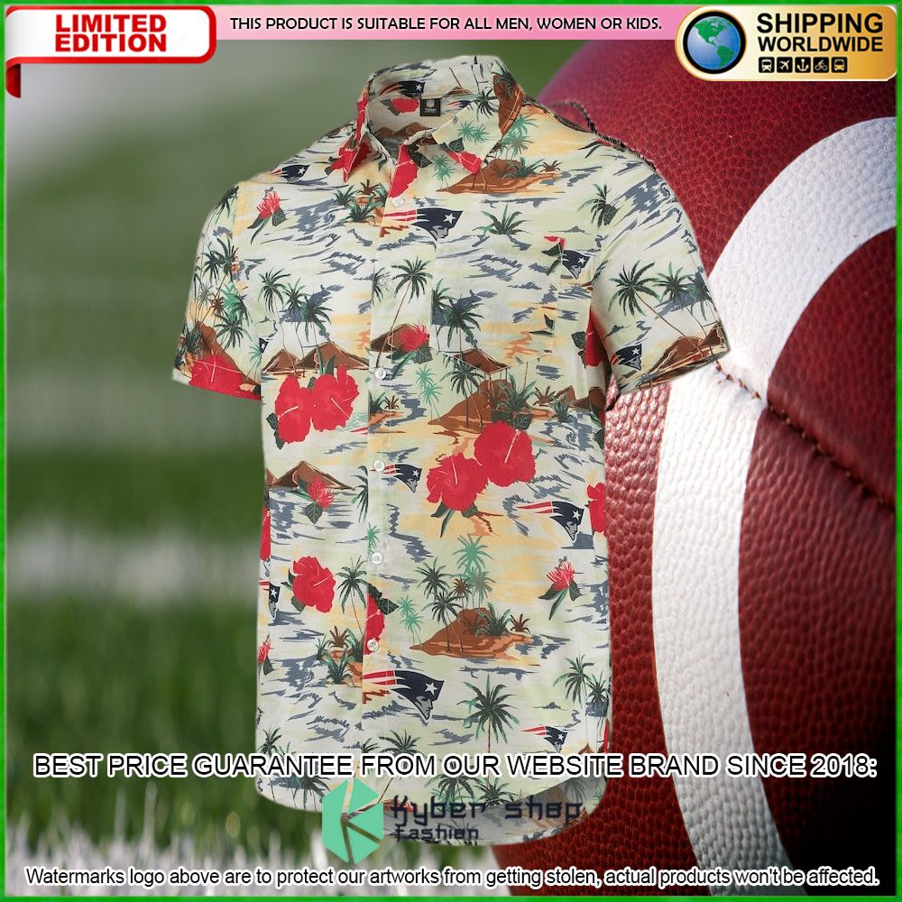 new england patriots cream paradise floral hawaiian shirt limited