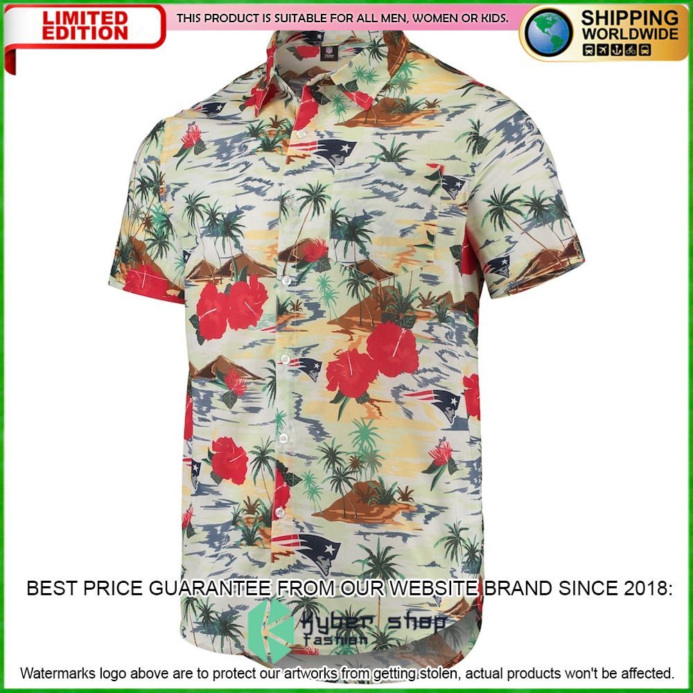 new england patriots cream paradise floral hawaiian shirt limited editionoeice