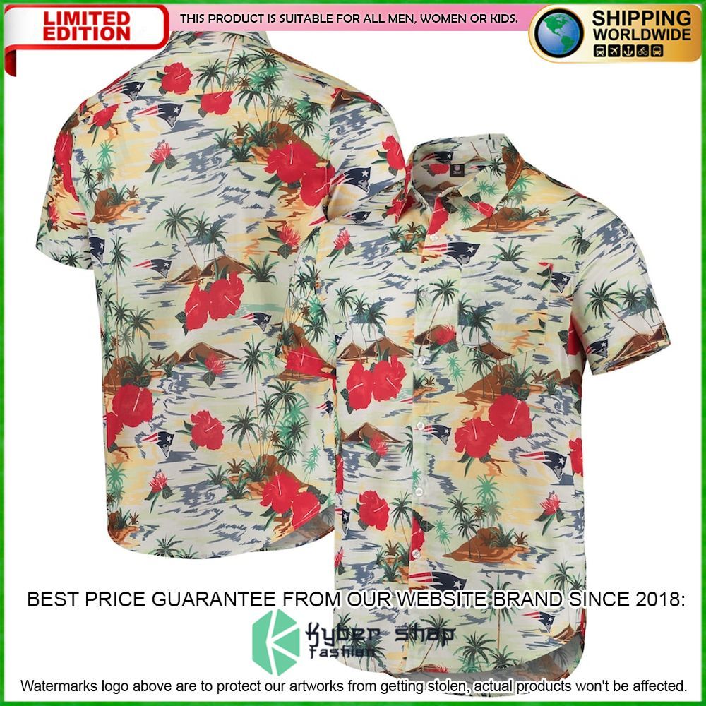 new england patriots cream paradise floral hawaiian shirt limited editionptyye