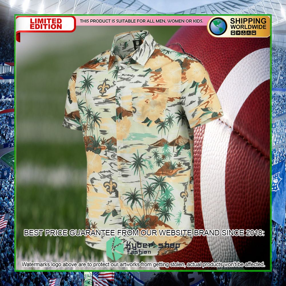 new orleans saints cream paradise floral hawaiian shirt limited editionfgizz