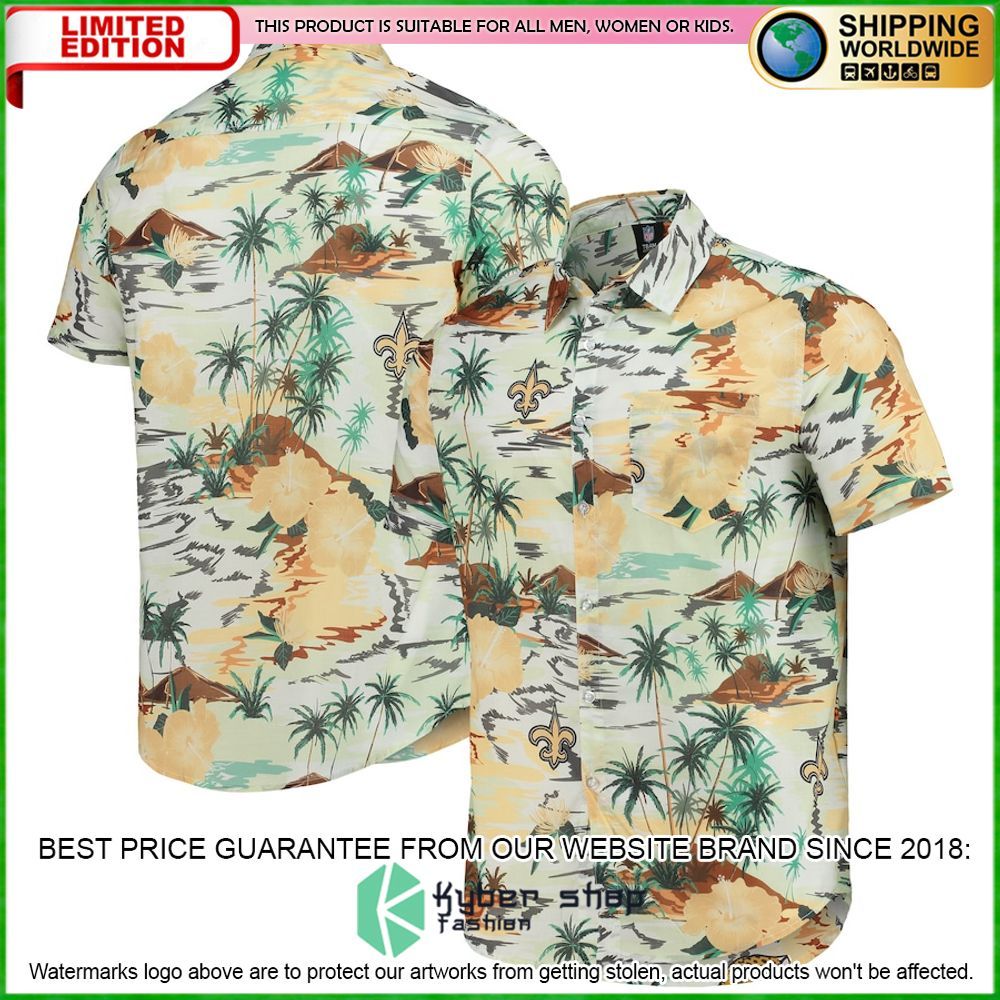 new orleans saints cream paradise floral hawaiian shirt limited editionjes97