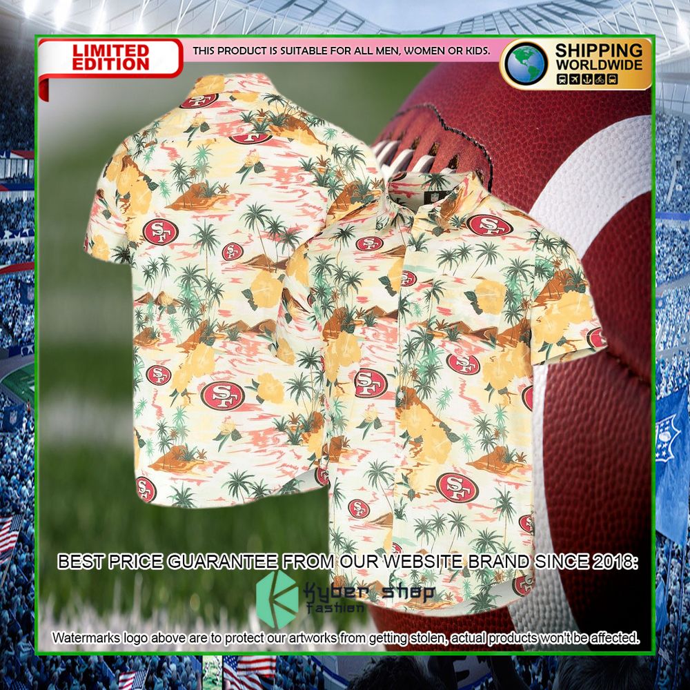 san francisco 49ers cream paradise floral hawaiian shirt limited edition4pom5