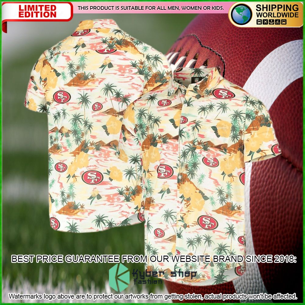 san francisco 49ers cream paradise floral hawaiian shirt limited edition6ahnk
