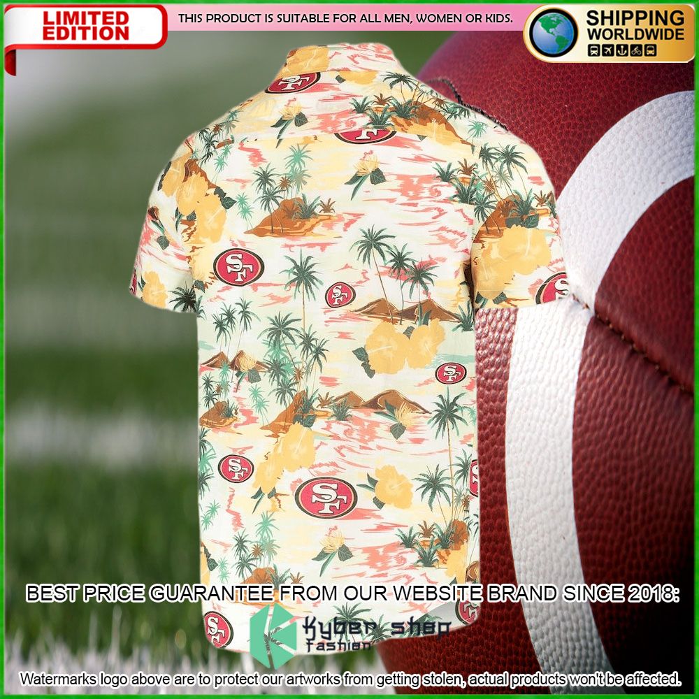 san francisco 49ers cream paradise floral hawaiian shirt limited editionn3guk