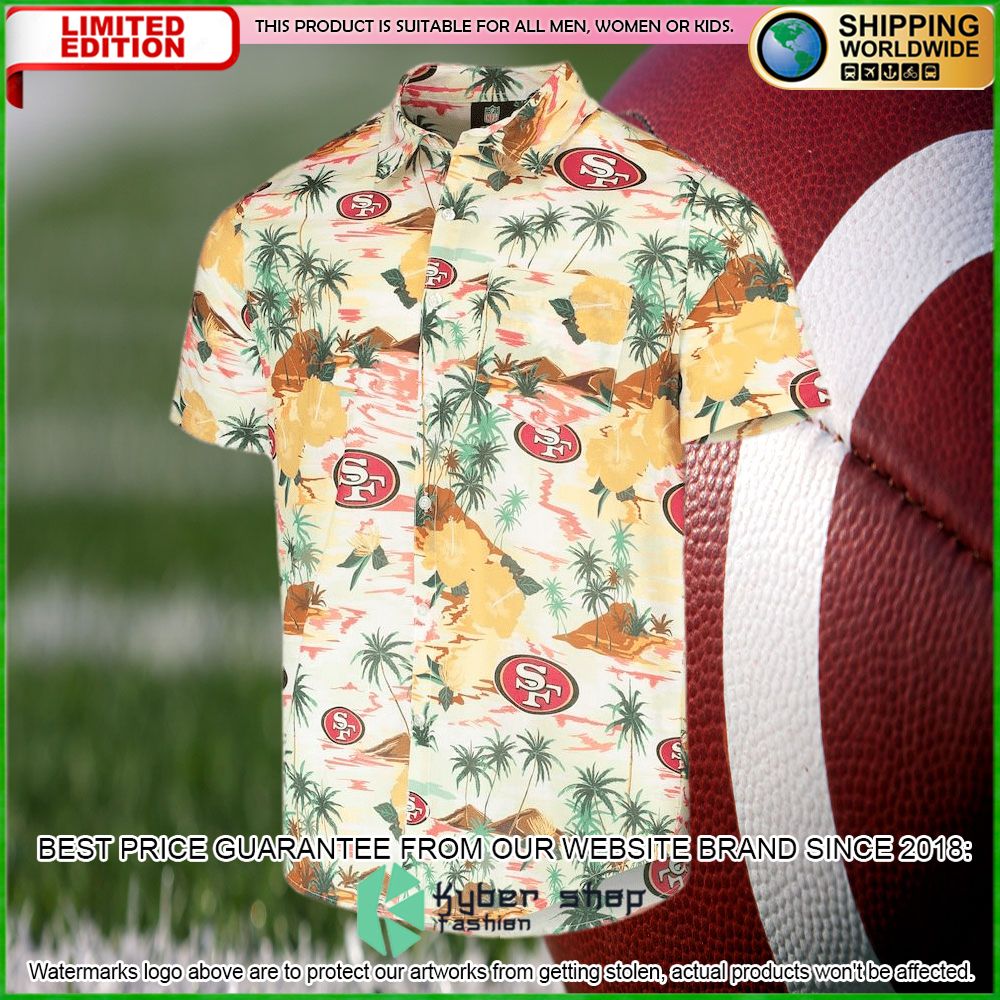 san francisco 49ers cream paradise floral hawaiian shirt limited editions6ots