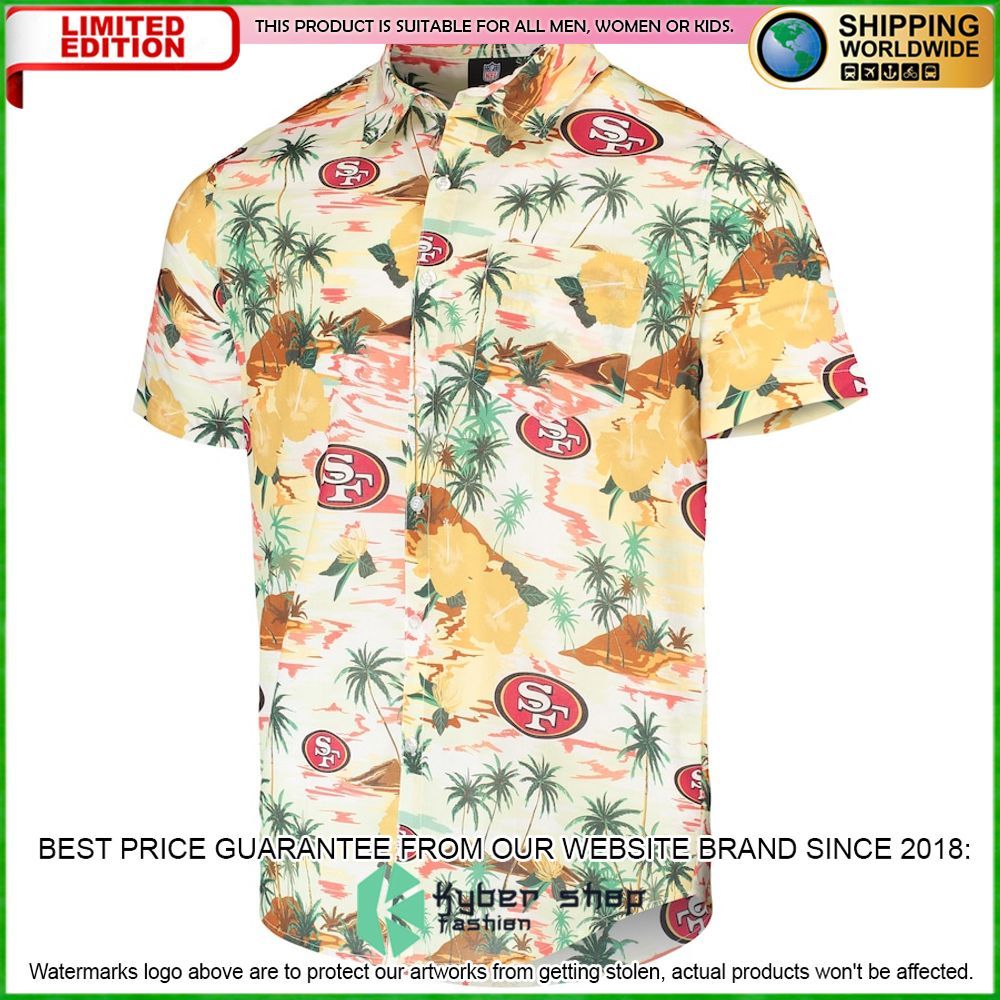 san francisco 49ers cream paradise floral hawaiian shirt limited editionwhsbl