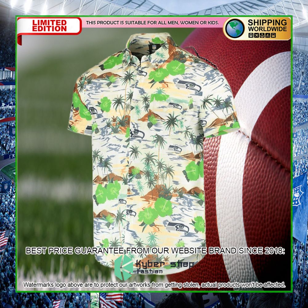 seattle seahawks cream paradise floral hawaiian shirt limited editiondniah
