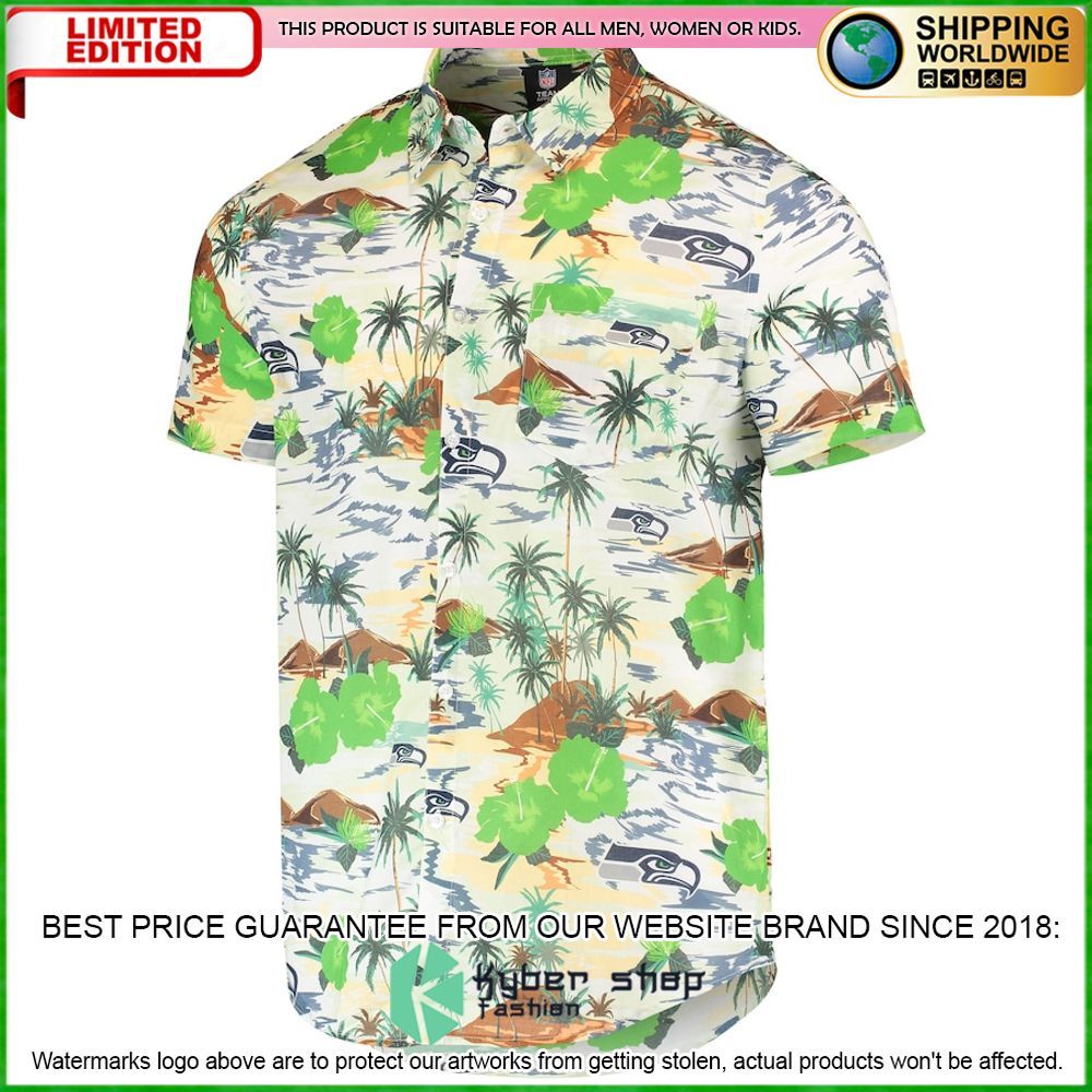 seattle seahawks cream paradise floral hawaiian shirt limited editionmvmeo