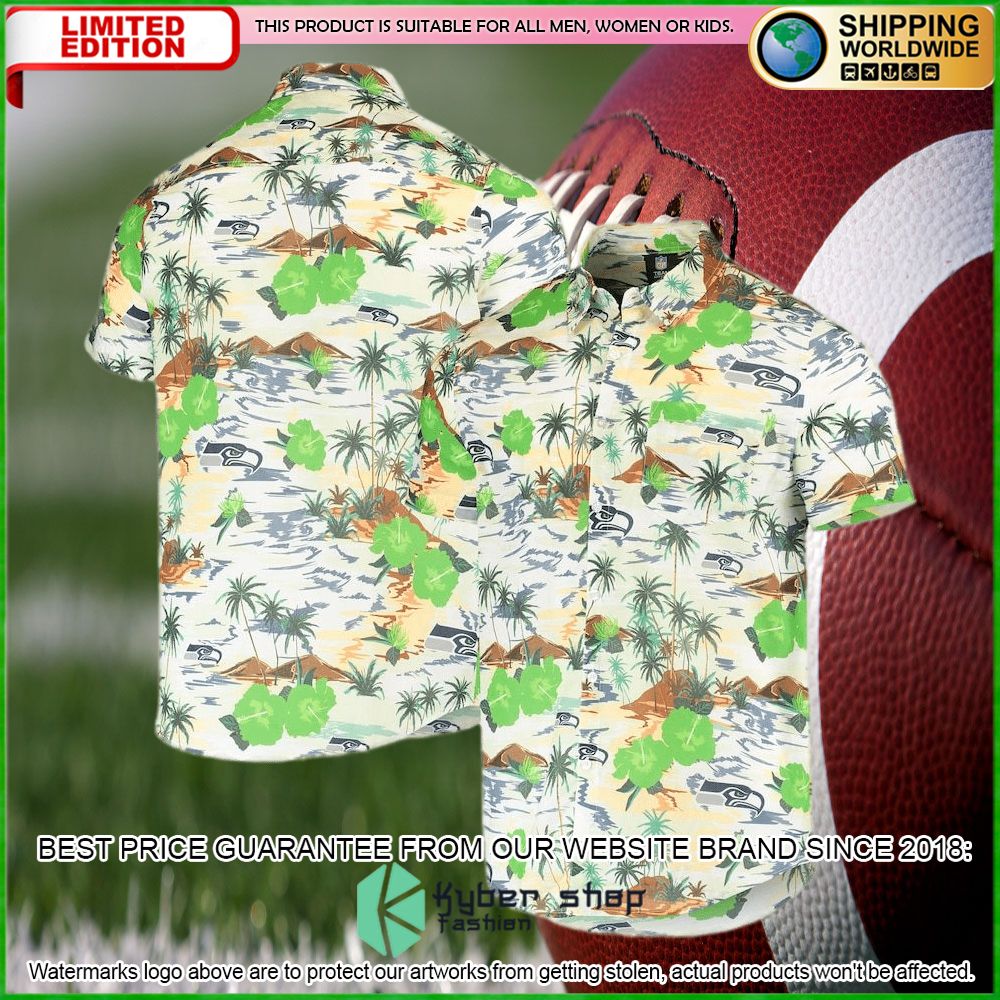 seattle seahawks cream paradise floral hawaiian shirt limited