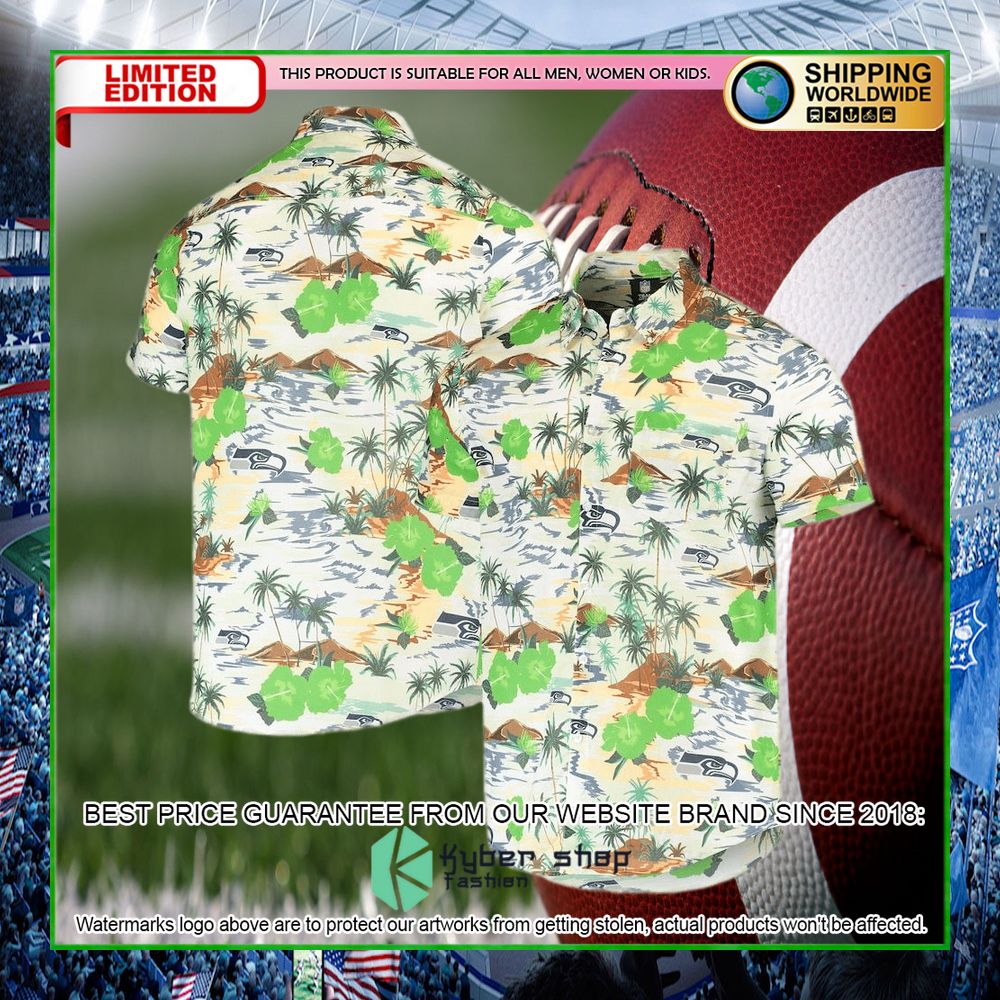 seattle seahawks cream paradise floral hawaiian shirt limited editionpmdvb