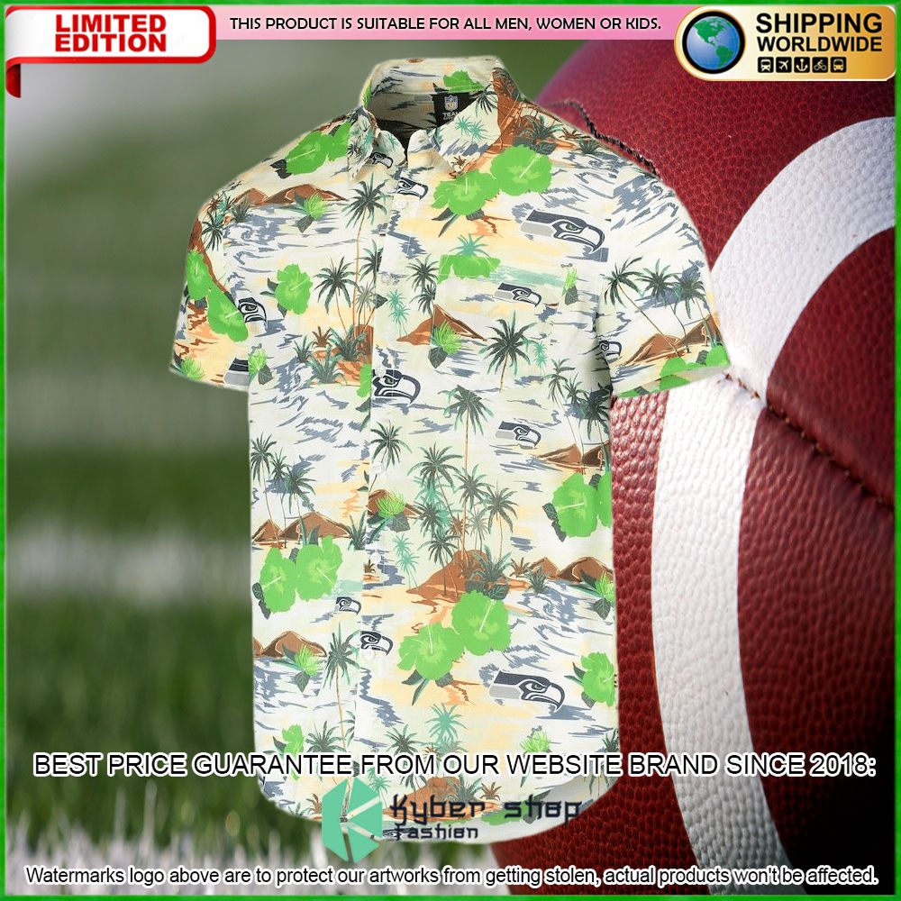seattle seahawks cream paradise floral hawaiian shirt limited editionzyblp