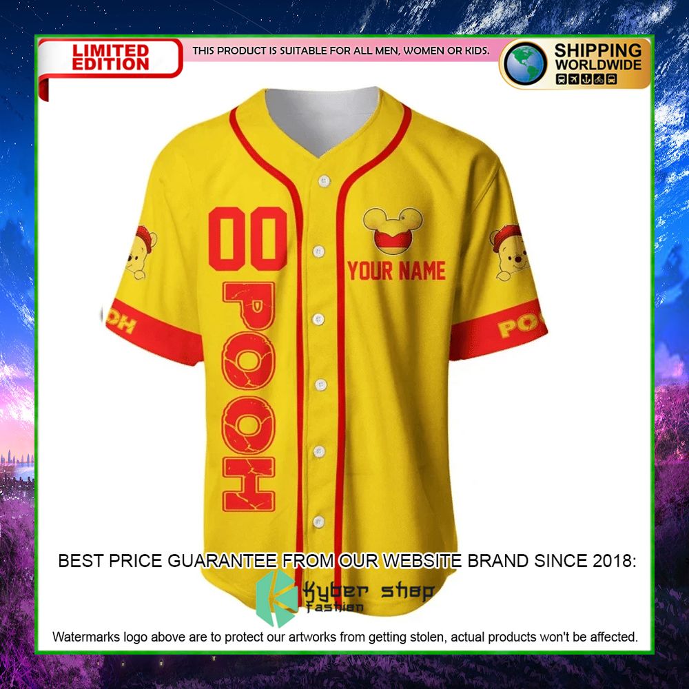 winnie the pooh personalized yellow baseball jersey limited edition2fgwy