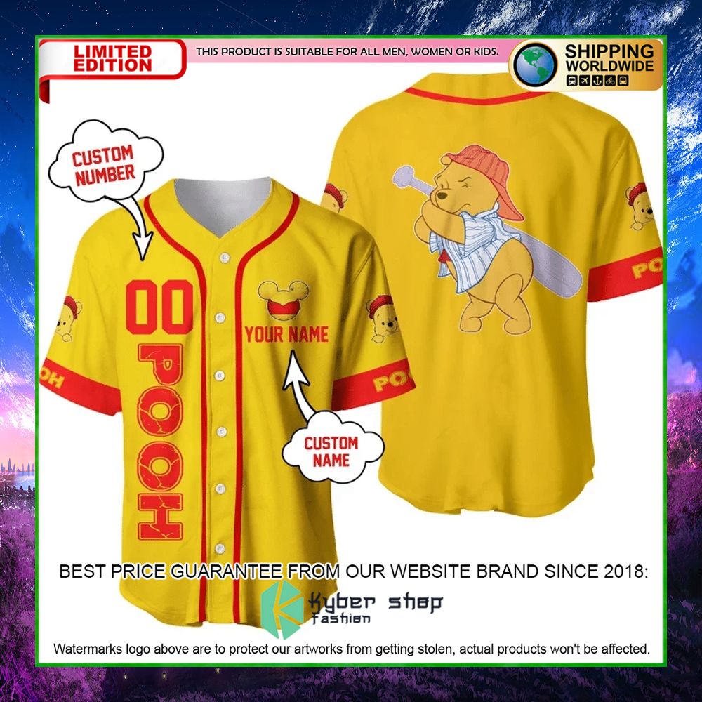 winnie the pooh personalized yellow baseball jersey limited editionocjnf