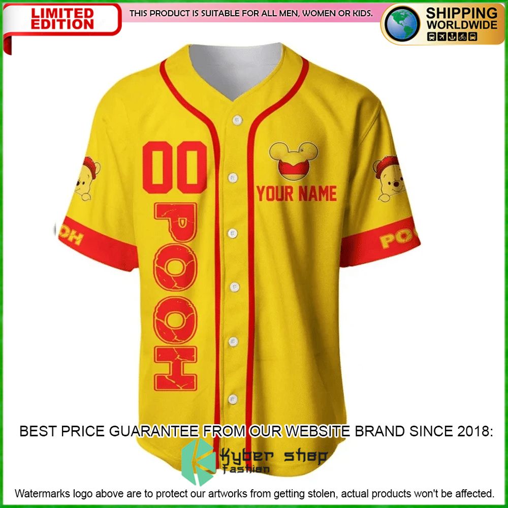 Winnie The Pooh Personalized Yellow Baseball Jersey - LIMITED EDITION