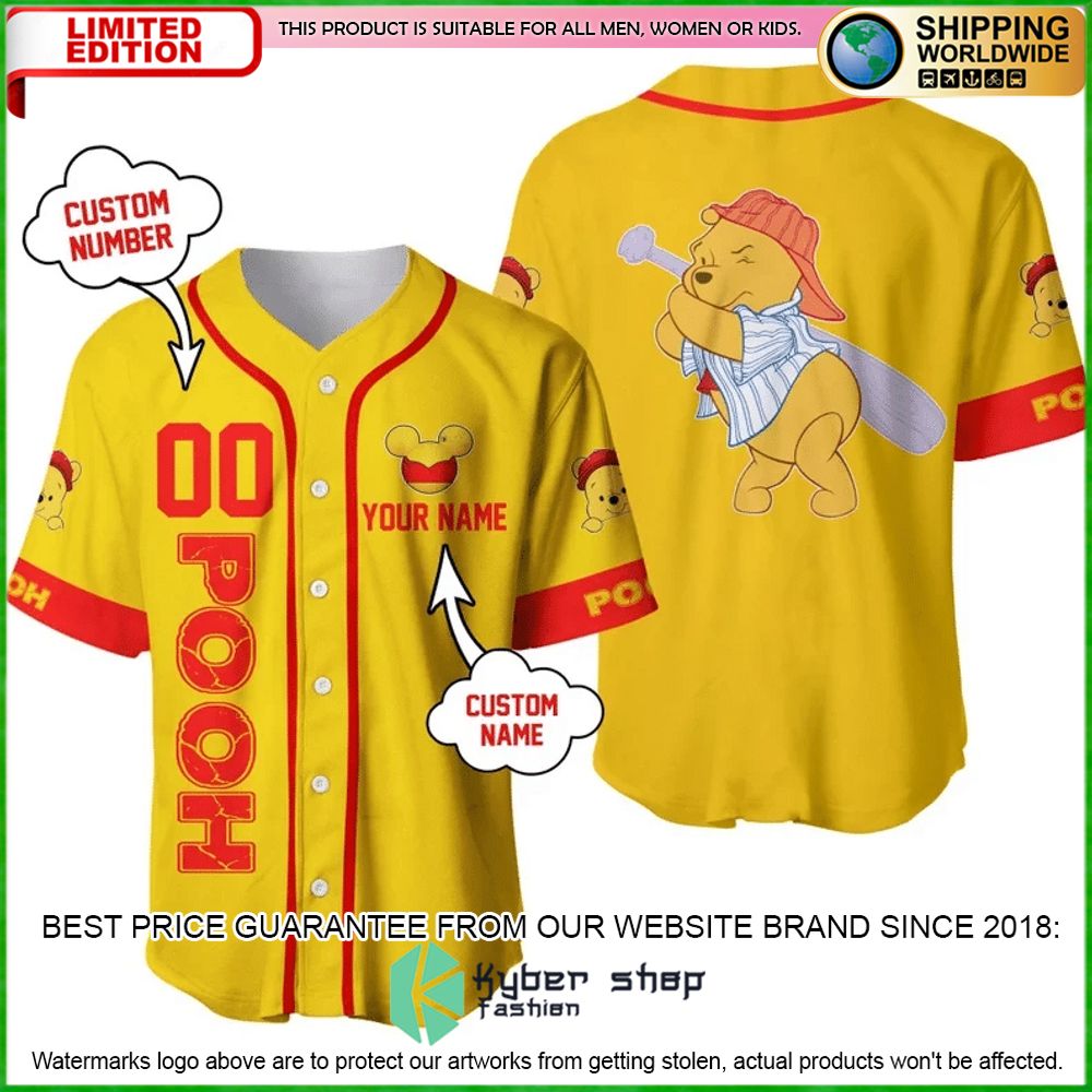 winnie the pooh personalized yellow baseball jersey limited editiontpqb4