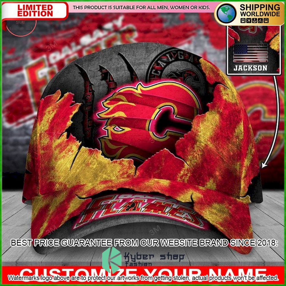 Calgary Flames Skull NHL Custom Name Cap - LIMITED EDITION