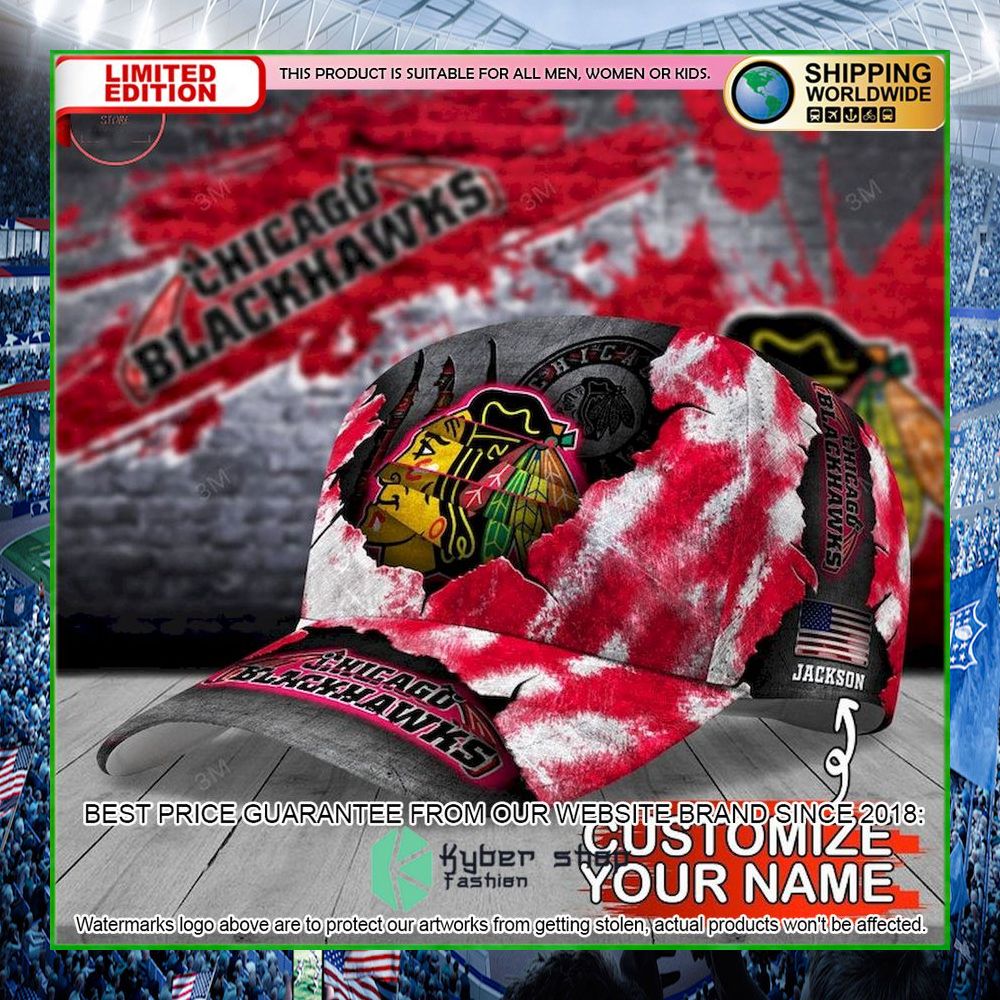 chicago blackhawks skull nhl custom name cap limited edition 77cye