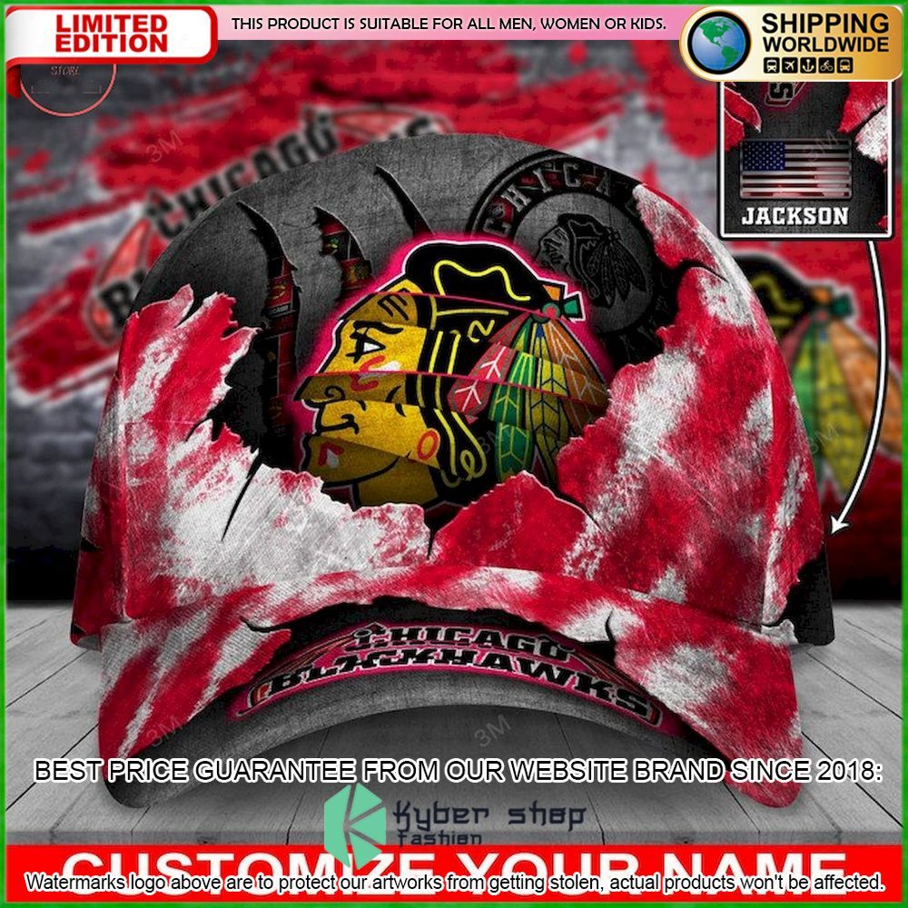 Chicago Blackhawks Skull NHL Custom Name Cap - LIMITED EDITION