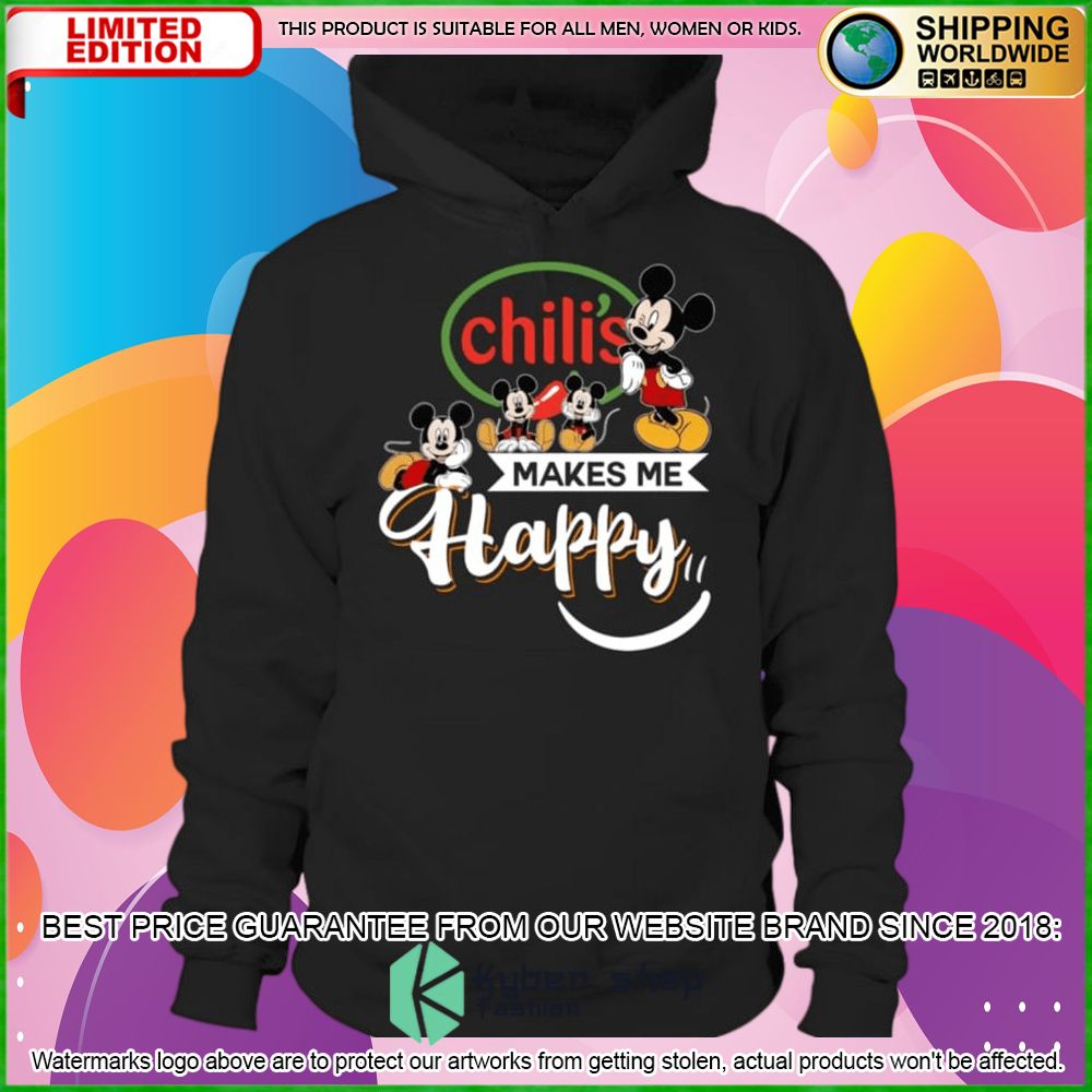 chilis mickey mouse makes me happy hoodie shirt limited edition ygplb
