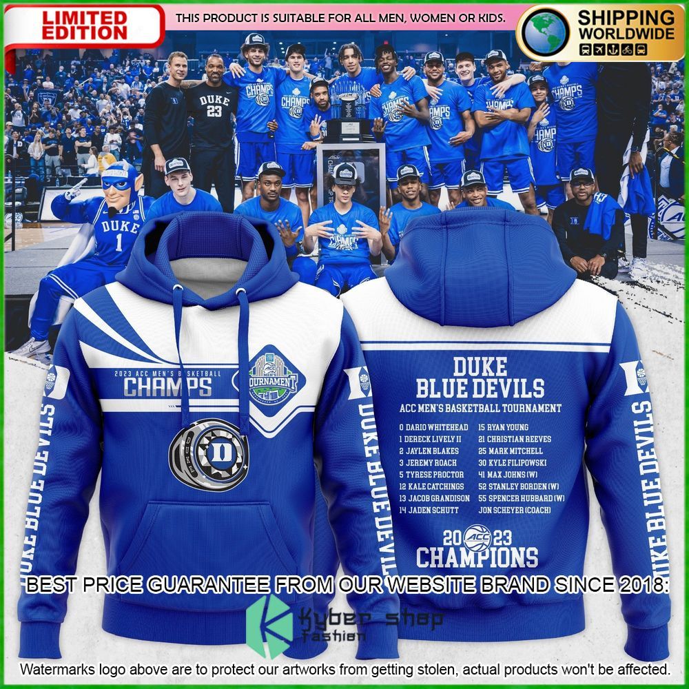 duke blue devils mens basketball 2023 acc hoodie shirt limited edition