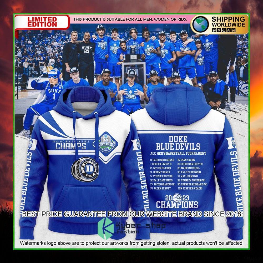 duke blue devils mens basketball 2023 acc hoodie shirt limited edition fbseb