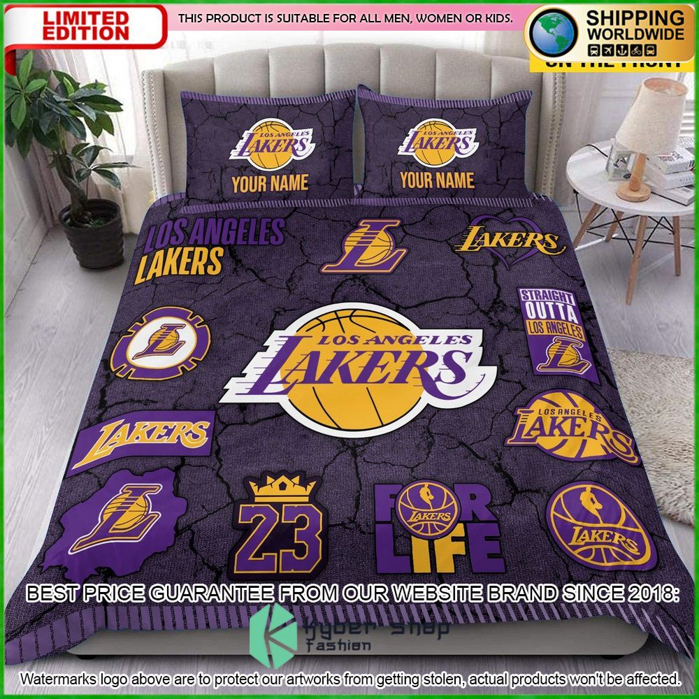 Los Angeles Lakers Custom Name Crack Bedding Set - LIMITED EDITION