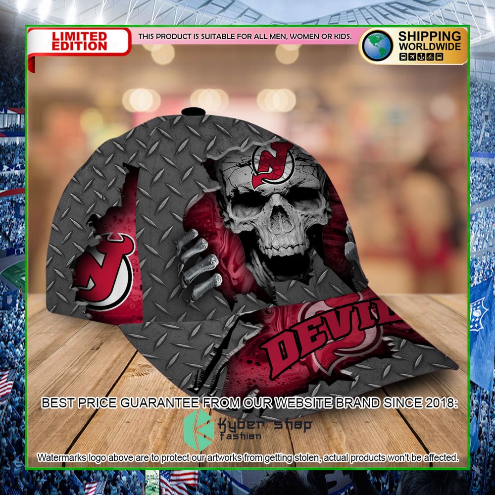nhl new jersey devils custom name skull cap limited edition