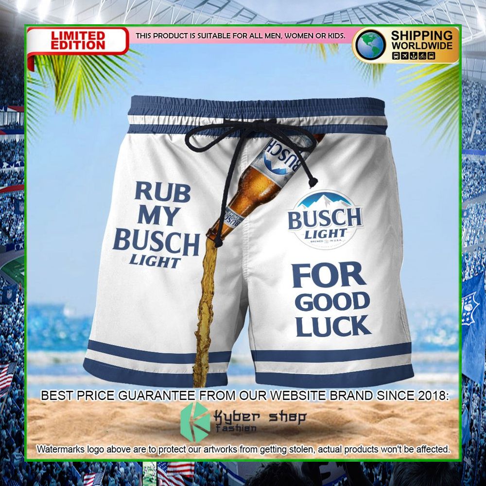 rub my busch light for good luck hawaiian short limited edition
